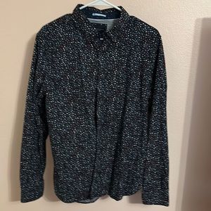 Men’s long sleeve floral, print button up Denim and Flower